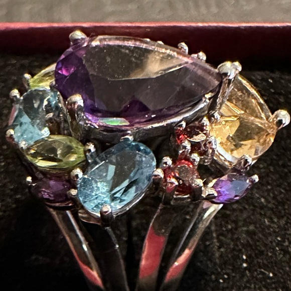 “Shangrila” Multi Gemstone 5.32 TCW Sterling Silver Cocktail Ring Size 7 - Picture 4 of 7